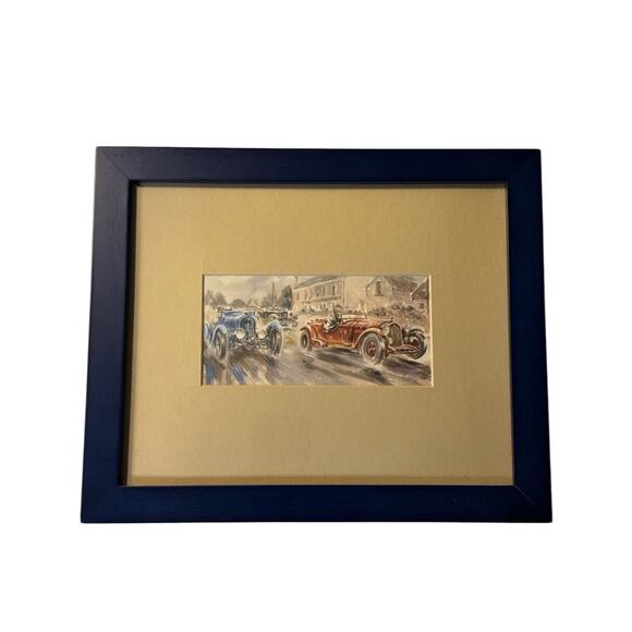 3 Framed Prewar Auto Racing Mag Prints in the style of Peter Helck Bently Alfa - Picture 2 of 9